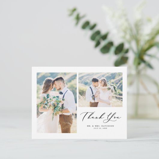 Lovely Script Black Two Photo Collage Hartelijk da Briefkaart (Staand voorkant)