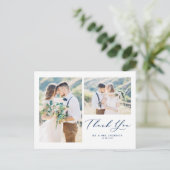 Lovely Script Blue Two Photo Collage Hartelijk dan Briefkaart (Staand voorkant)