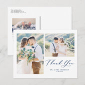 Lovely Script Blue Two Photo Collage Hartelijk dan Briefkaart (Voorkant / Achterkant)