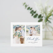 Lovely Script Blue Two Photo Collage Hartelijk dan Briefkaart (Staand voorkant)