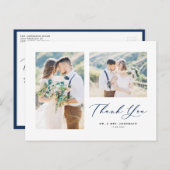 Lovely Script Blue Two Photo Collage Hartelijk dan Briefkaart (Voorkant / Achterkant)