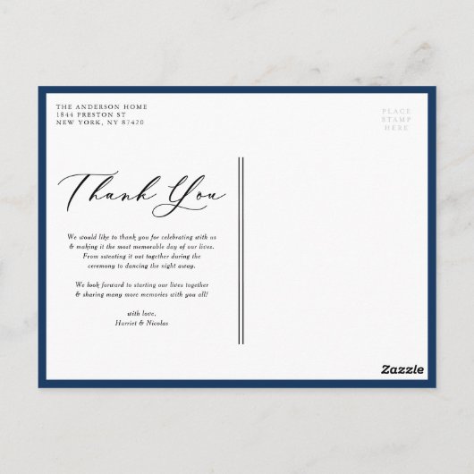 Lovely Script Blue Two Photo Collage Hartelijk dan Briefkaart (Achterkant)