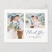 Lovely Script Blue Two Photo Collage Hartelijk dan Briefkaart (Voorkant)