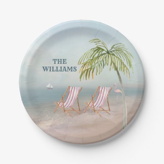 Lovely Serene Waterverf Beach Scene Papieren Bordje (Voorkant)