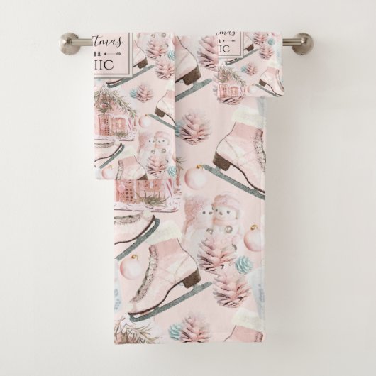 Lovely Shabby Chic Pink-kerstpatroon Bad Handdoek (Insitu)