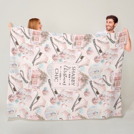 Lovely Shabby Chic Pink-kerstpatroon Fleece Deken (In situ)