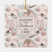 Lovely Shabby Chic Pink-kerstpatroon Keramisch Ornament (Achterkant)