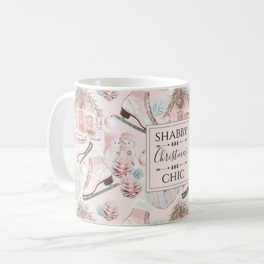 Lovely Shabby Chic Pink-kerstpatroon Koffiemok (Voorkant links)
