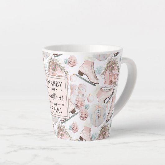 Lovely Shabby Chic Pink-kerstpatroon Latte Mok (Rechterhoek)