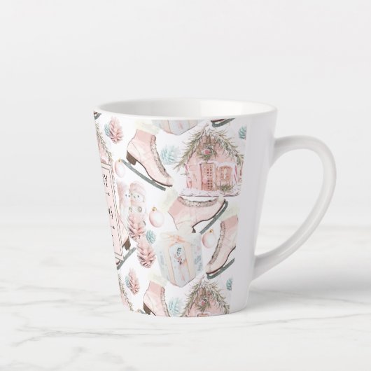 Lovely Shabby Chic Pink-kerstpatroon Latte Mok (Rechts)