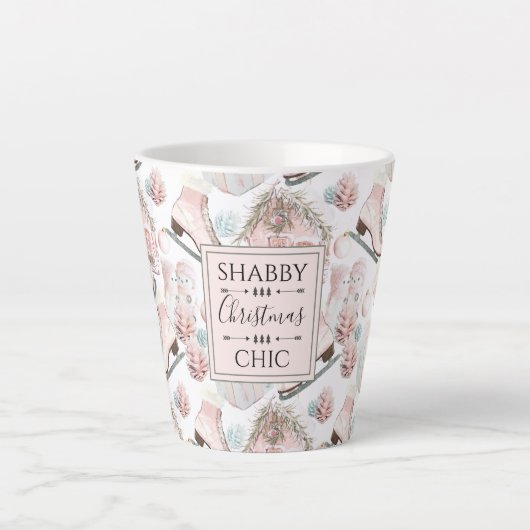 Lovely Shabby Chic Pink-kerstpatroon Latte Mok (Voorkant)