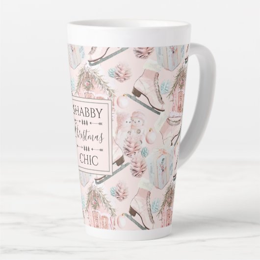 Lovely Shabby Chic Pink-kerstpatroon Latte Mok (Rechterhoek)