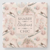 Lovely Shabby Chic Pink-kerstpatroon Stenen Onderzetter (Voorkant)