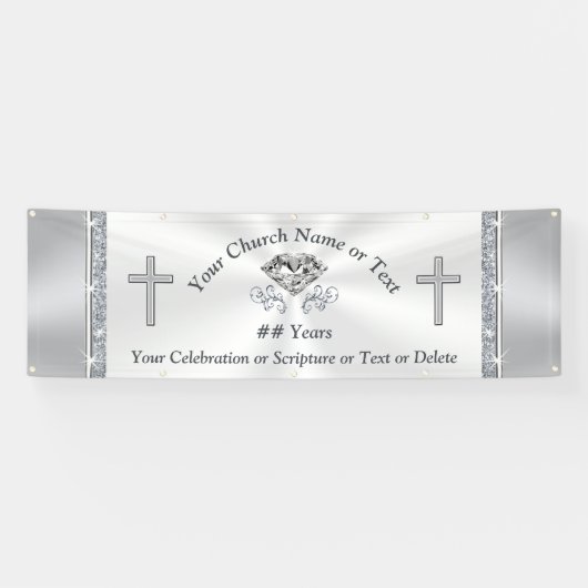 Lovely Silver White Diamond Custom Church Banners (Horizontaal)