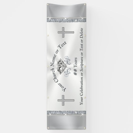 Lovely Silver White Diamond Custom Church Banners (Verticaal)