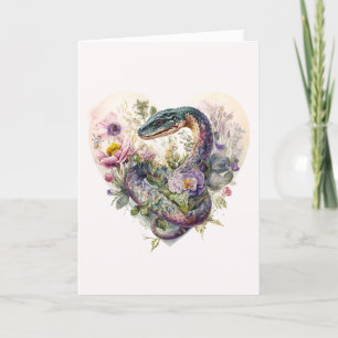 Lovely Snake met Purple Flowers Valentijnsdag Feestdagen Kaart