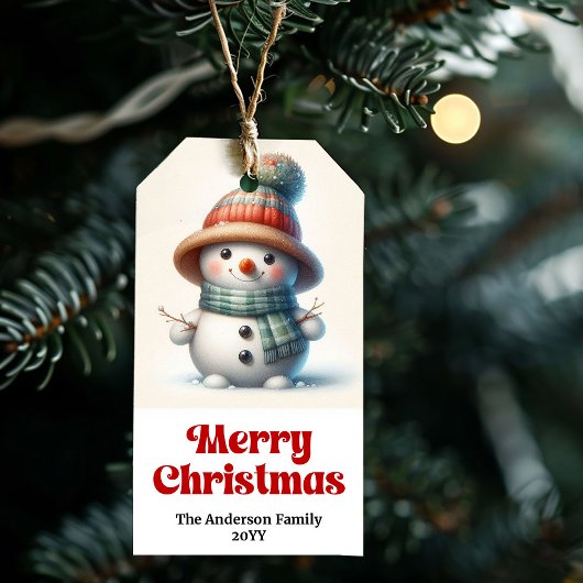 Lovely Snowman Kids Gift Tag Editable Christmas  Cadeaulabel