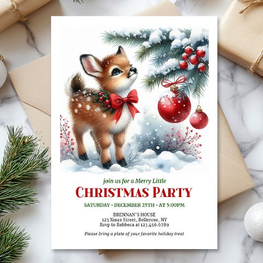 Lovely snowy forest Christmas kids invite digital Kaart