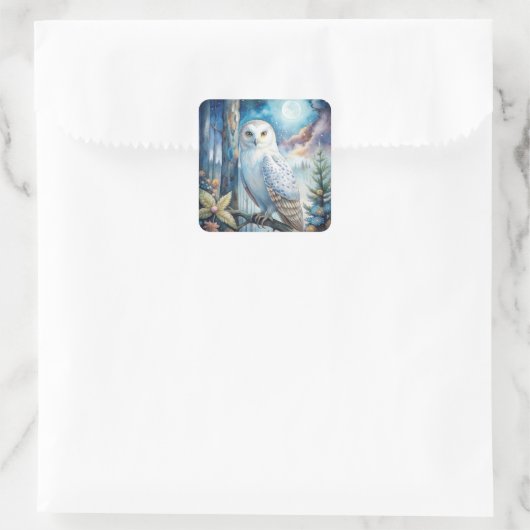 Lovely Snowy Owl Vierkante Sticker (Tas)