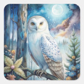 Lovely Snowy Owl Vierkante Sticker (Voorkant)