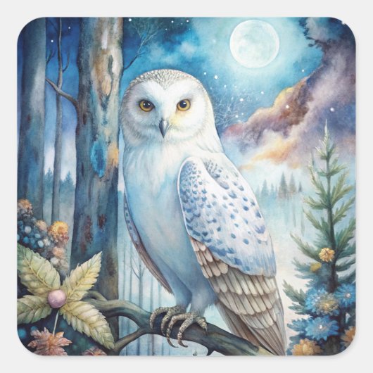 Lovely Snowy Owl Vierkante Sticker (Voorkant)