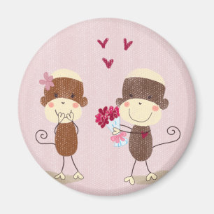 Lovely Sock Monkey Couple Magnet