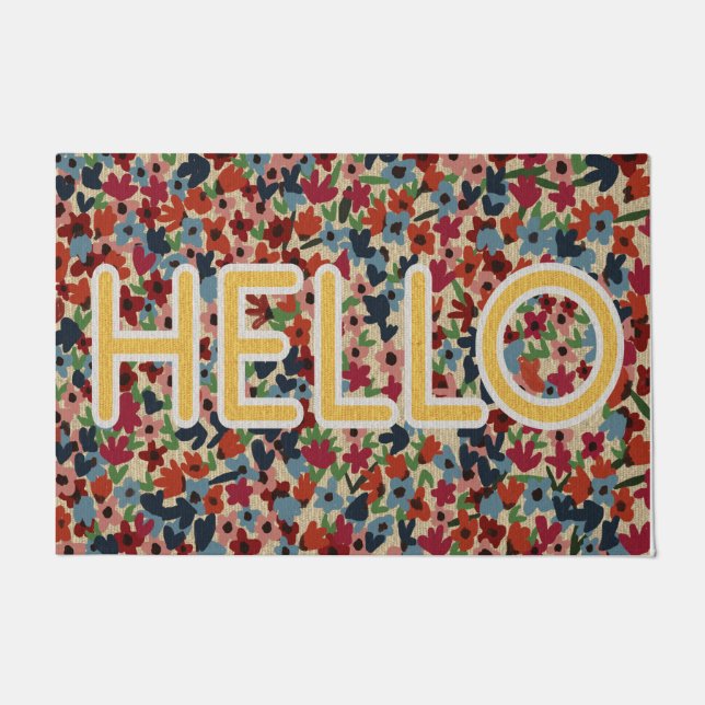 Lovely Spring Flowers Doormat, Hello   Deurmat (Voorkant)