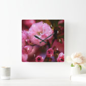 Lovely Spring roze Cherry Blossom Vierkante Klok (Huis)