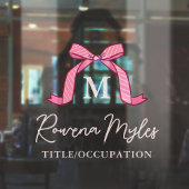 Lovely Striped Pink Bow Monogram name In Script Raamsticker