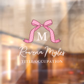 Lovely Striped Pink Bow Monogram name In Script Raamsticker (Vel 2)