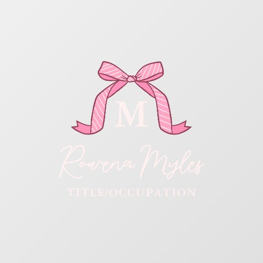Lovely Striped Pink Bow Monogram name In Script Raamsticker (Vel)