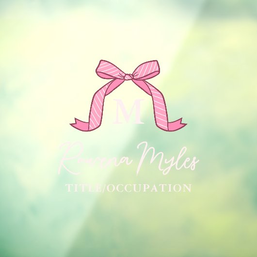 Lovely Striped Pink Bow Monogram name In Script Raamsticker (Vel 3)