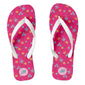 Lovely Summerflower Roze Yellow Blue + Monogram Teenslippers (Voetbed)