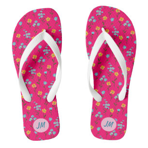 Lovely Summerflower Roze Yellow Blue + Monogram Teenslippers