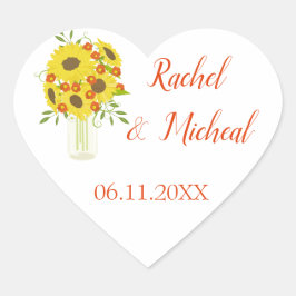 Lovely Sunflower Wedding Hart Sticker