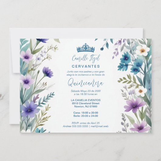 Lovely Sweet Floral Garland Spanish Photo Mis XV I Kaart (Achterkant)