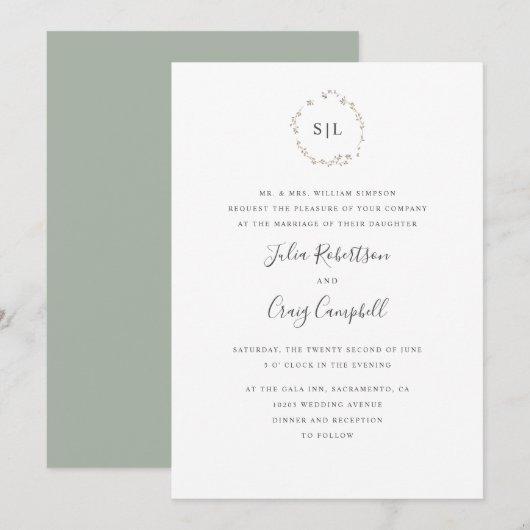 Lovely Tiny Green verlaat officiële monogram bruil Kaart (Voorkant / Achterkant)