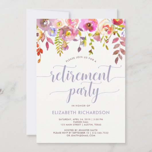 Lovely Trendy Floral | Uitnodiging van de Pensioen (Voorkant)