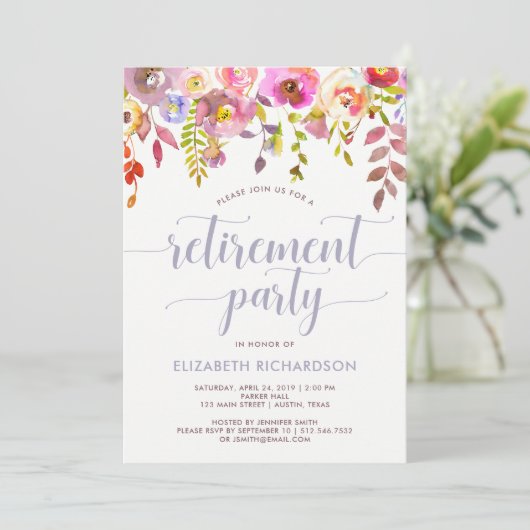 Lovely Trendy Floral | Uitnodiging van de Pensioen (Staand voorkant)