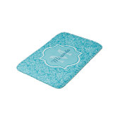 Lovely Turquoise Damask Patroonmonogram met naam Badmat (Gekanteld)