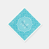 Lovely Turquoise Damask Patroonmonogram met naam Servetten (Hoek)