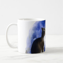 Lovely Tuxedo Cat & Full Moon Mug Koffiemok