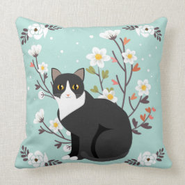 Lovely Tuxedo Cat in Flowers Sierkussen