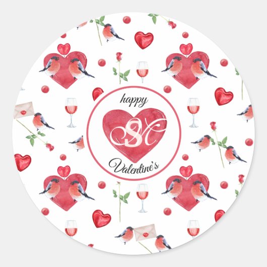 Lovely Valentijnsdag Patroon | Monogrammen Ronde Sticker (Voorkant)