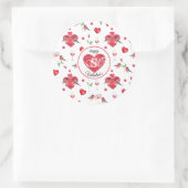 Lovely Valentijnsdag Patroon | Monogrammen Ronde Sticker (Tas)