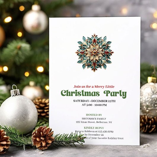 Lovely Victorian Christmas snowflake party invite Kaart