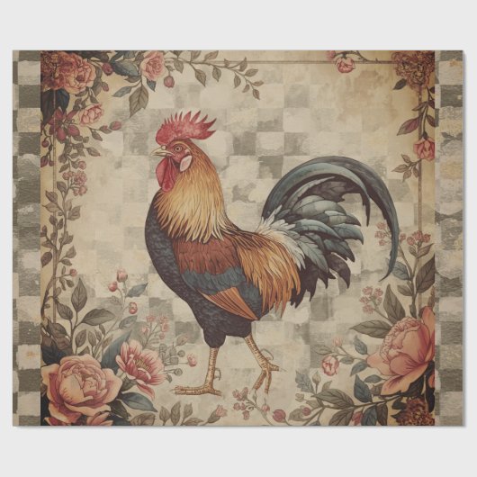 Lovely Vintage Rooster and Flowers Pattern  Cadeaupapier (Vlak)