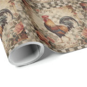 Lovely Vintage Rooster and Flowers Pattern Cadeaupapier (Rol Hoek)