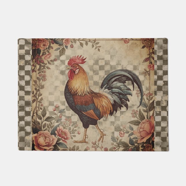 Lovely Vintage Rooster and Flowers Pattern  Deurmat (Voorkant)