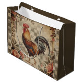 Lovely Vintage Rooster and Flowers Pattern  Groot Cadeauzakje (Voorkant Gekanteld)